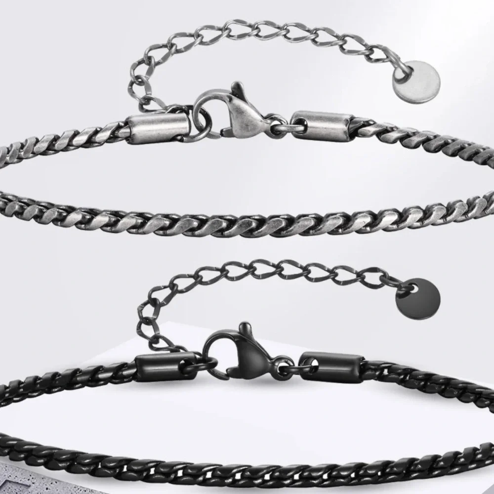 Minimalist Black Franco‎ Snake Chain Jewelry Bracelet, 7-9”